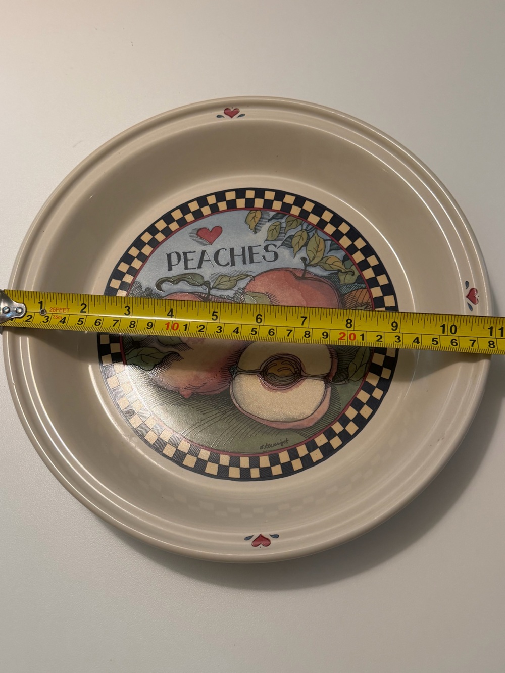 Vintage 90s Susan Winget Peach Pie Dish Ceramic Farmhouse Cottagecore Deep Bake - Picture 8 of 10
